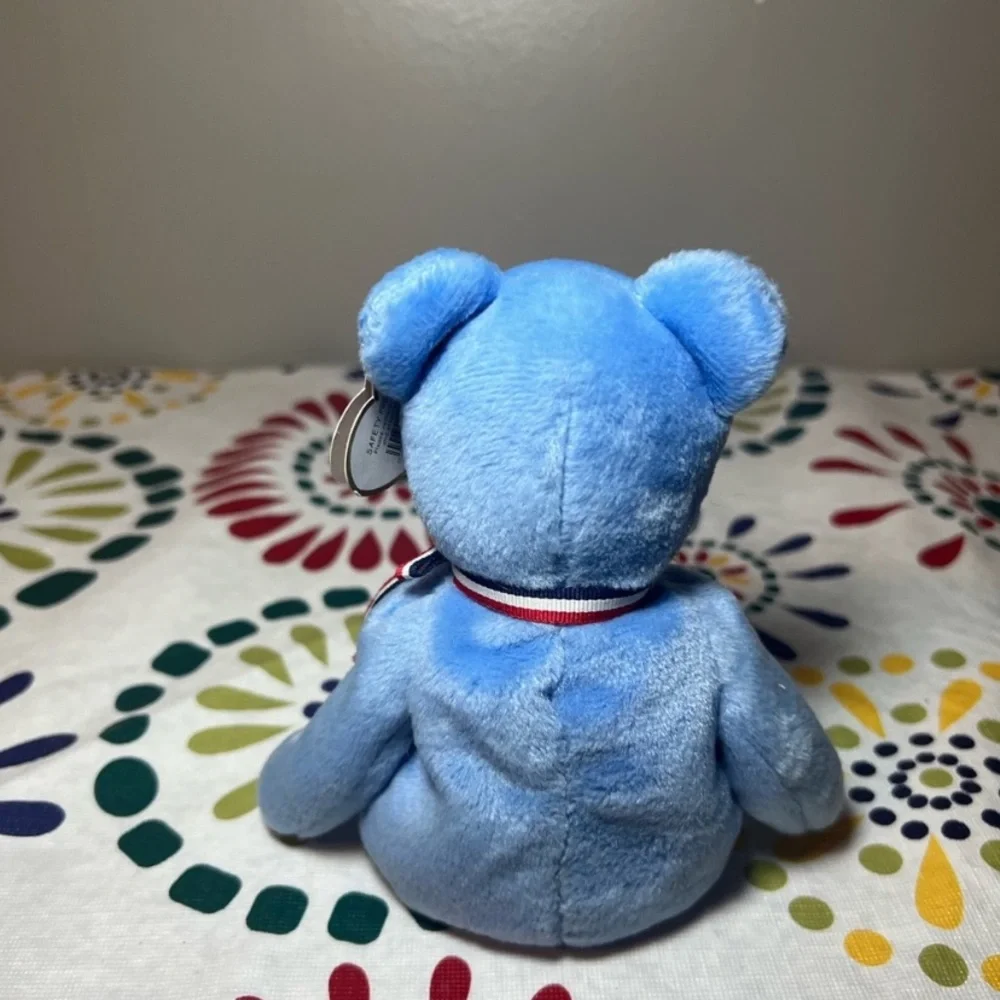 TY Beanie Baby”America”9/11 Memorial Blue Plush Bear with American Flag -